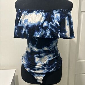 Blue Tie-Dye Off-Shoulder Women's Top